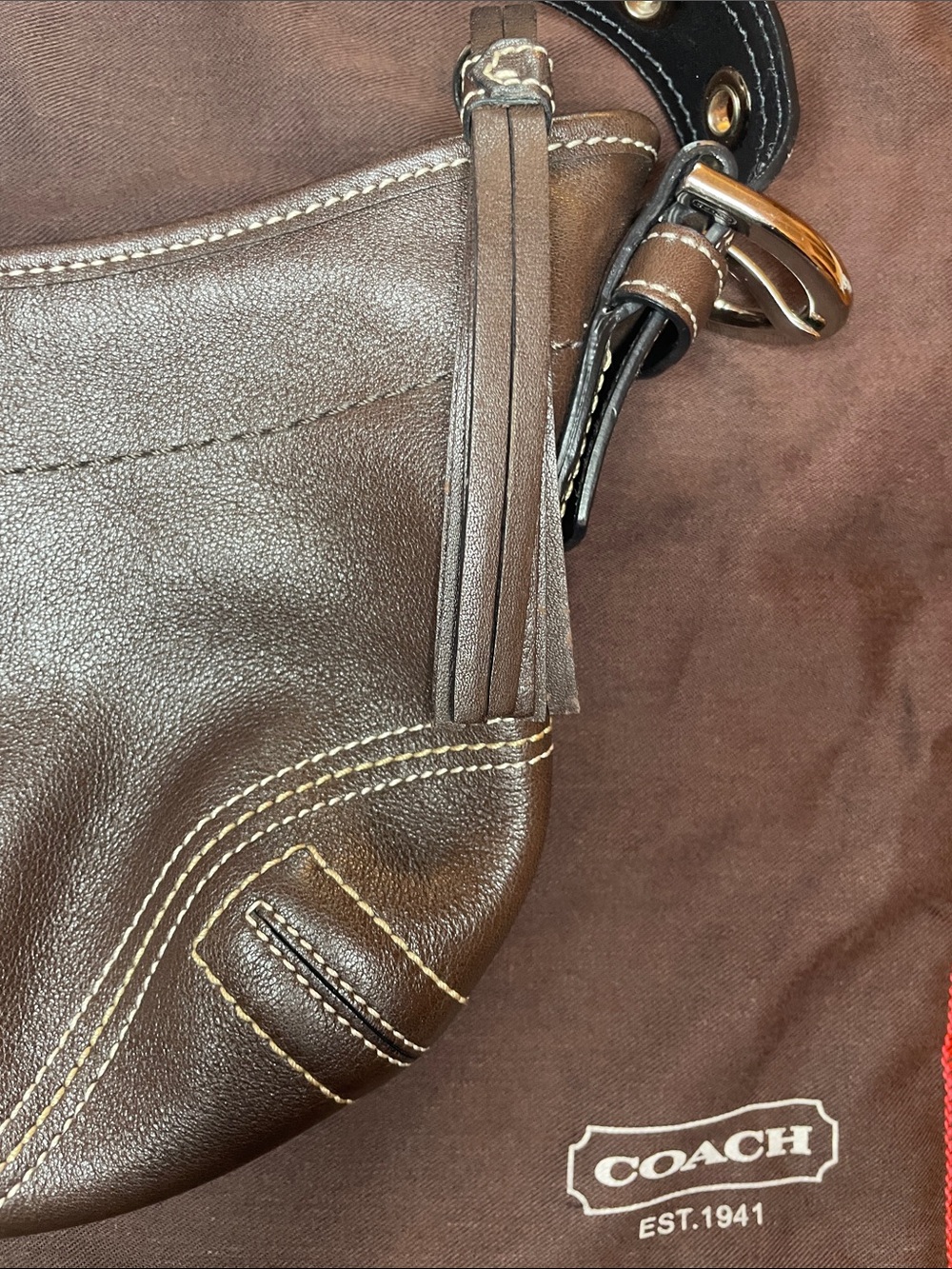 Coach Brown Leather Shoulder Hobo with Black Strap - Picture 3 of 3